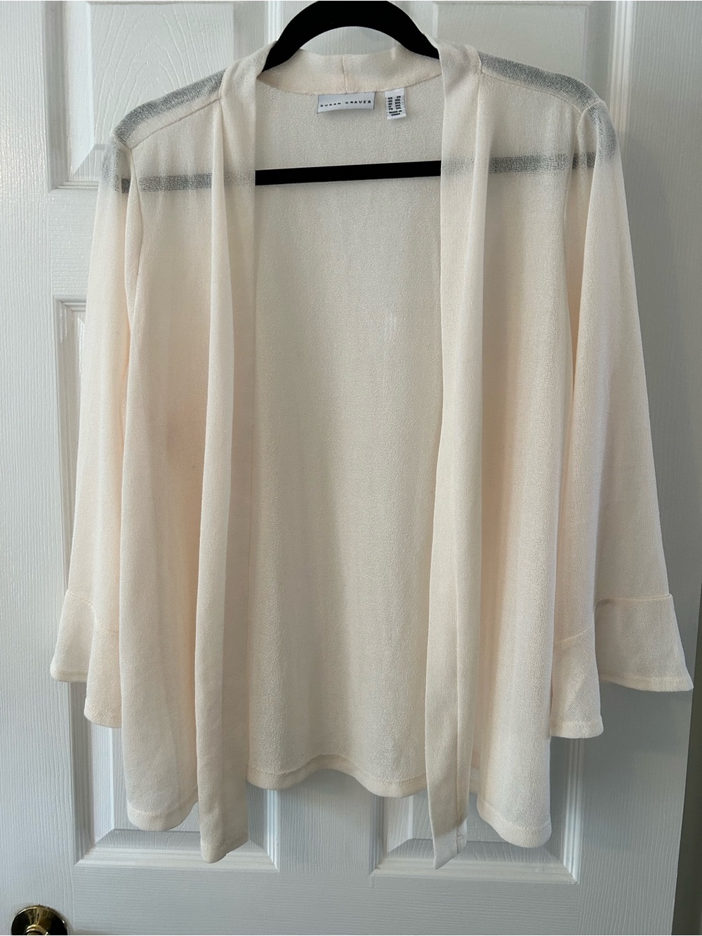 Susan Graver Cream Sheer Open-Front Tunic Cardigan